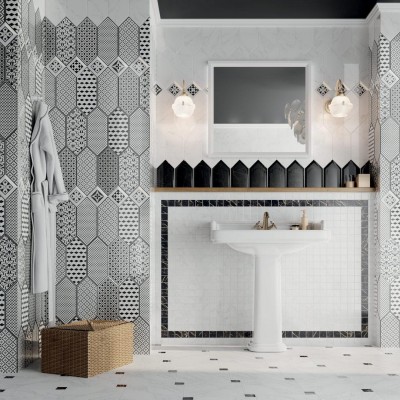 Плитка TOC006 Декор Келуш 3 грань черно-белый 9,8х9,8