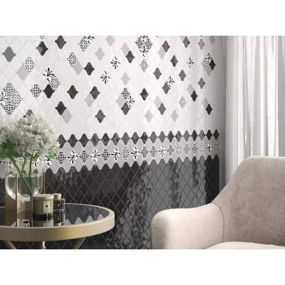 Плитка 65001 Арабески глянцевый черный 26x30