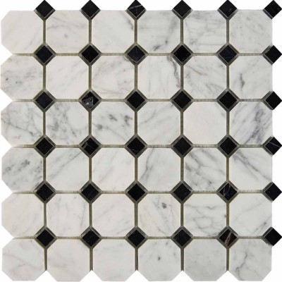 Мозаика PIX209 Bianca Carrara, Nero Marquina из мрамора 48x48 305х305x8