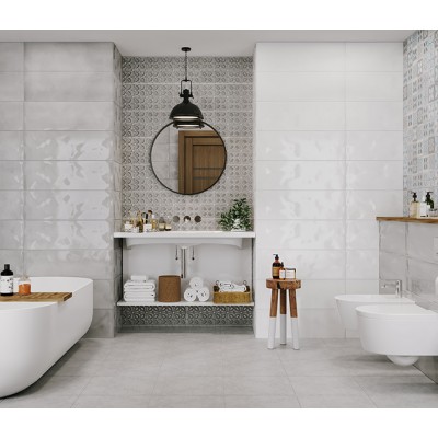 Плитка LBU093D Lissabon рельеф квадраты серый 25x75