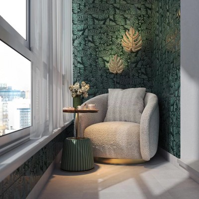 Плитка SFD001 Декор Сантана 3 структура зеленый темный глянцевый 15х15