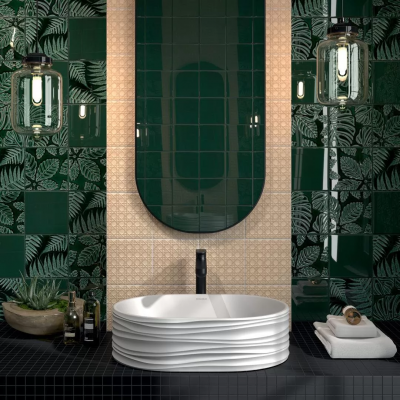 Плитка SFC001 Декор Сантана 2 структура зеленый темный глянцевый 15х15