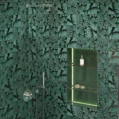 Плитка SFB001 Декор Сантана 1 структура зеленый темный глянцевый 15х15