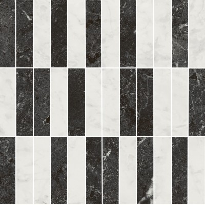 Плитка KMD2MSA003BR Декор Тубкаль мозаичный микс чёрный белый глянцевый обрезной 30x30x0,9