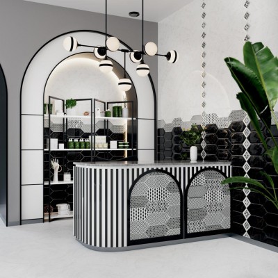 Плитка HGD/A484/35006 Декор Келуш 5 черно-белый 14х34