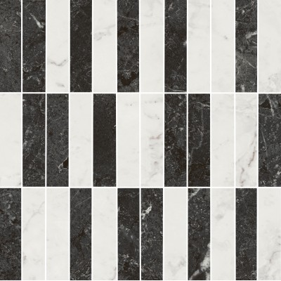 Плитка KMD2MSA003BR Декор Тубкаль мозаичный микс чёрный белый глянцевый обрезной 30x30x0,9