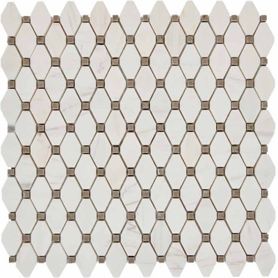 Мозаика PIX284 Bianco Dolomite, Cinderella Grey из мрамора полированная 39x24 286х295x7