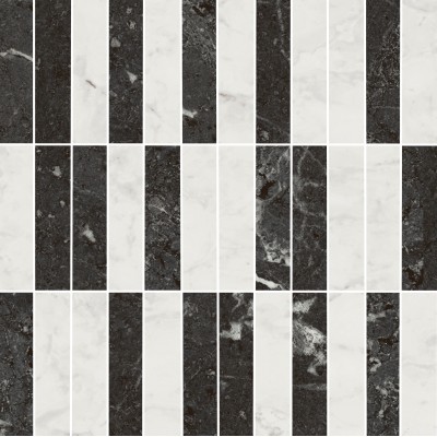 Плитка KMD2MSA003BR Декор Тубкаль мозаичный микс чёрный белый глянцевый обрезной 30x30x0,9