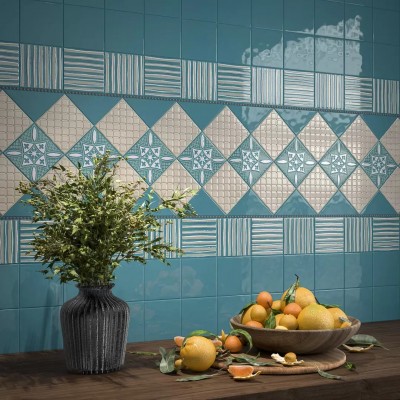 Плитка KMD3STA015GN Декор Бахия 1 зелёный глянцевый 9,8x9,8x0,7