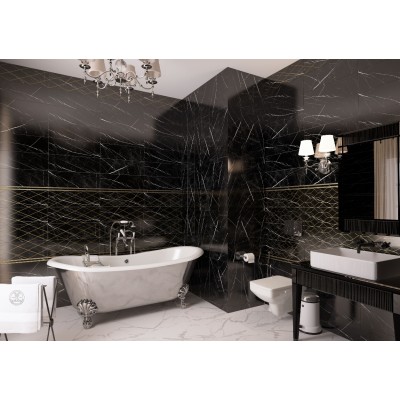 Плитка 1506-0161 Миланезе дизайн Бордюр Римский неро 3,6х60